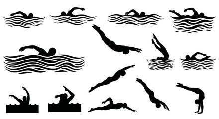Swimming and Diving Silhouette Set