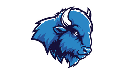 Blue Bison Head Mascot Logo with Sharp, Angular Design