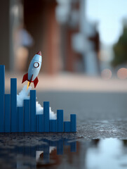 Rocket Launching From Bar Graph Representing Business Growth