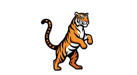 Stylized Tiger Standing on Hind Legs with Tail Curled
