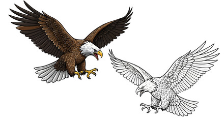 Two Majestic Eagles in Flight, Detailed Illustration