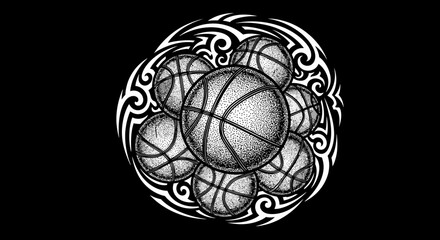 Stippled Basketball Cluster with Tribal Design