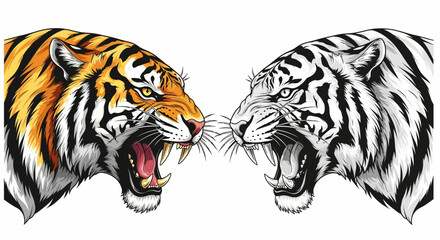 Two Roaring Tigers Facing Each Other in Aggressive Stance