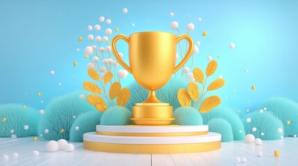 Golden Trophy on Celebratory Pedestal