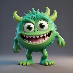 Fototapeta premium 3d model A cute green monster with large eyes
