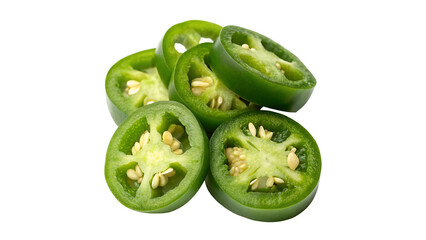 Close-Up of Freshly Sliced Green Jalapeño Peppers Isolated on transparent Background