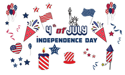 4th of july design. 4th july independence day celebration symbol set. Vector illustration