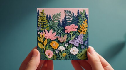 Spring Garden Paper Card with Butterflies and Blossoms - Symbol of Rebirth and New Beginnings in Papercutting Art