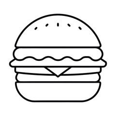 A classic burger icon rendered in a clean, thin line art style. This minimalist vector is perfect for fast-food branding, restaurant menus, and app interfaces. The simple, bold outline is instantly re