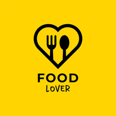 Food lover logo design template element. Love heart food with fork and spoon symbol.