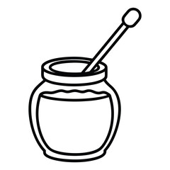 A honey jar with a dipper icon. This sweet thin line art vector is perfect for natural food branding and breakfast-themed designs. It conveys a sense of wholesome, natural sweetness in a clean style.