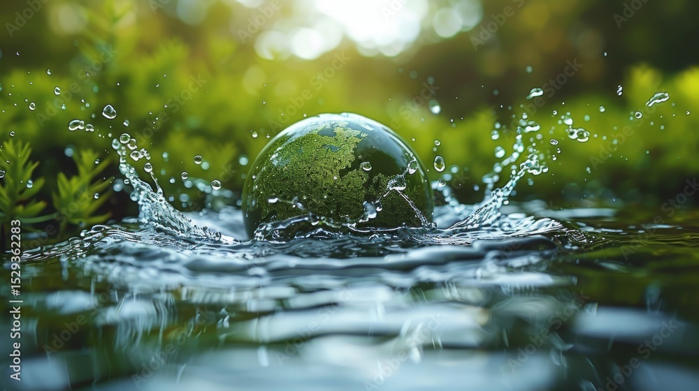 Poster this captivating image captures a globe representing nature as it splashes into tranquil water, symb