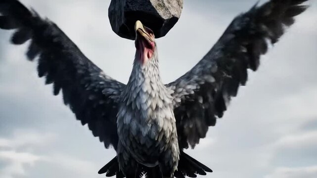 Bird with stone on head dramatic illustration