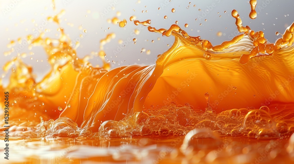 Aufkleber an artistic representation of fresh orange juice splashing with vibrant energy against a light backg