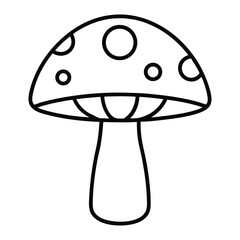 A simple mushroom icon in a clean, thin line art vector style. Great for ingredient lists, pizza toppings, and forest-to-table themes. This versatile graphic can represent cooking, nature, and fantasy