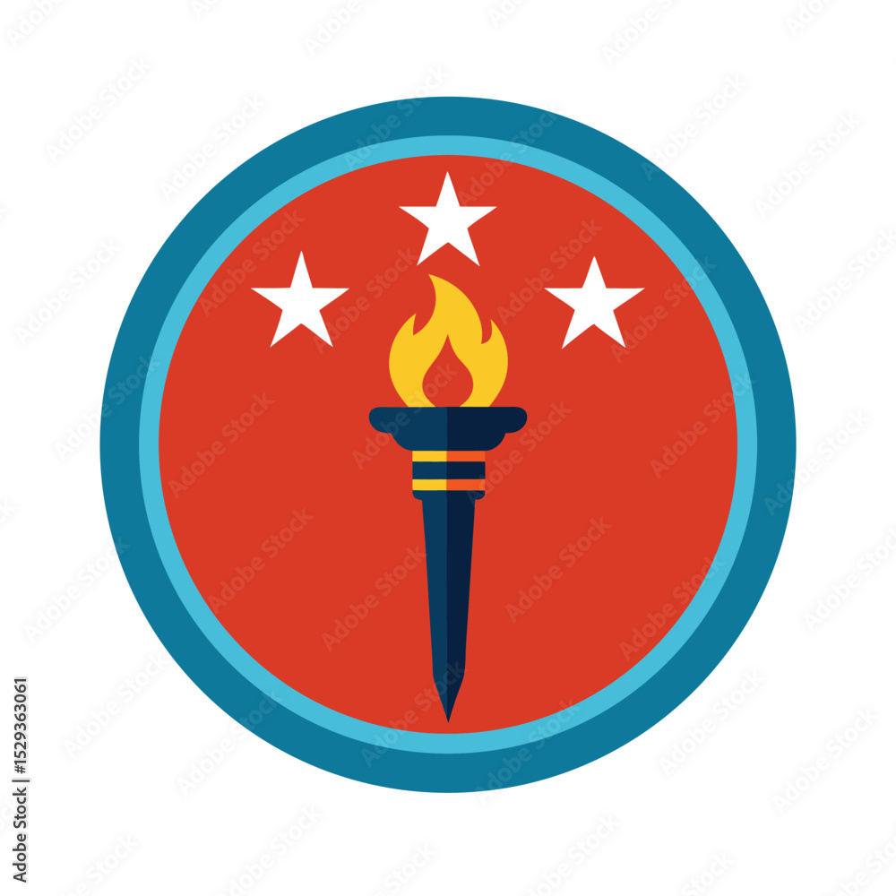 Poster modern flat design illustration of a torch with stars within a circular emblem