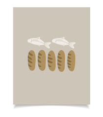  The multiplication of the loaves and fishes. Christian Jesus Poster, Religion Art, Wall decor