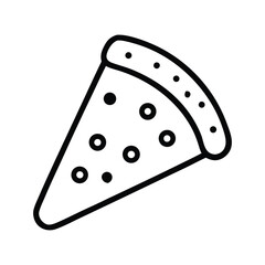A simple, recognizable thin line art icon of a pizza slice. Perfect for pizzeria menus, food delivery apps, and promotional flyers. Its minimalist design is modern, clean, and easily scalable.