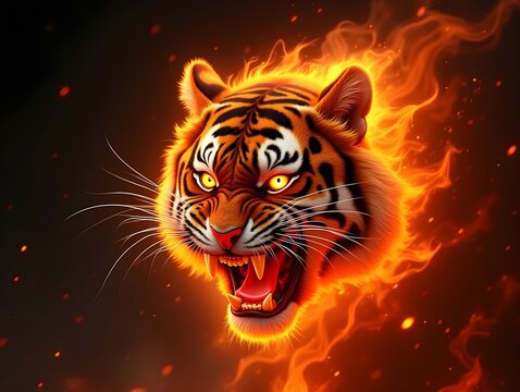A fire design with angry tiger