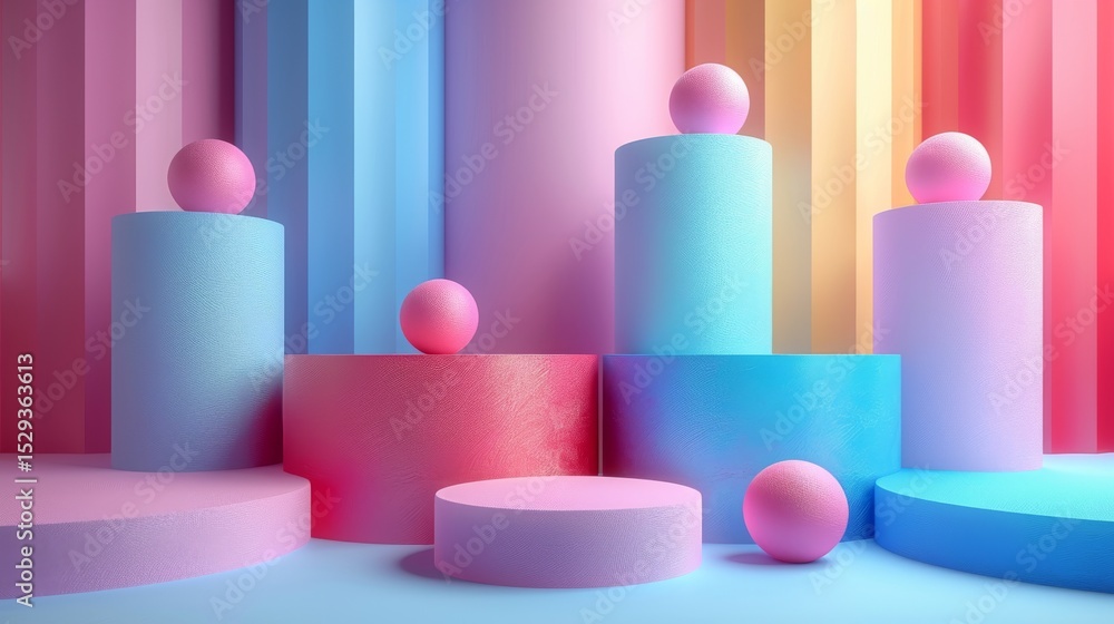 Aufkleber a captivating arrangement of geometric forms and shapes in soft pastel colors, creating a harmonious
