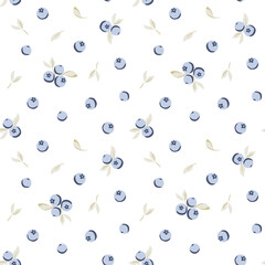 Vector illustration. Seamless pattern of small blueberries on a white background. Blackberry pattern,  children's print, designer fabric, textile, wallpaper