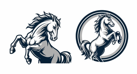 Two rearing horses in a stylized, monochrome vector illustration.
