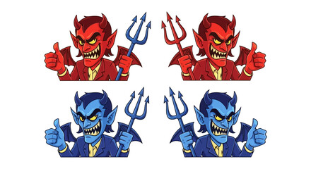 Two Cartoon Devils in Suits Giving Thumbs Up