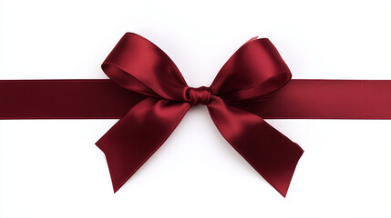 Glossy dark red gift ribbon with a large bow on a white background, ideal for packaging, holidays, and festive designs.