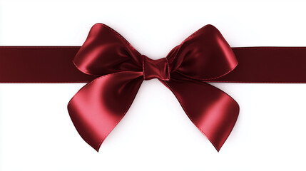 Elegant dark red satin ribbon bow tied across a white background, perfect for holiday, gift, or celebration themes.