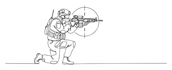 kneeling soldier with rifle aiming target outline vector