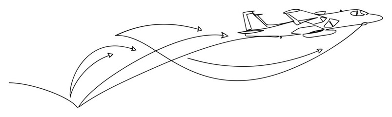 airplane with aerodynamic arrows outline vector