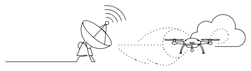 drone flying near satellite dish with signal outline vector