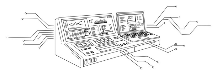 digital control panel with electronic connections outline vector
