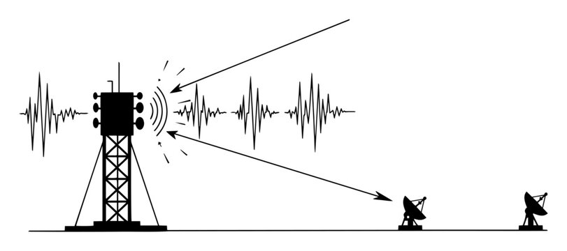 communication tower transmitting sound waves to military units outline vector