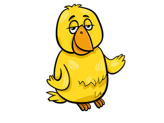 Cartoon illustration of a sleepy yellow duckling with a tired expression