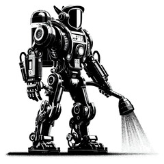 Fototapeta premium A black and white silhouette of a robot cleaner, fireman and gardener on a white isolated background. Vector graphics. EPS.
