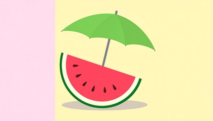 Watermelon slice under umbrella.