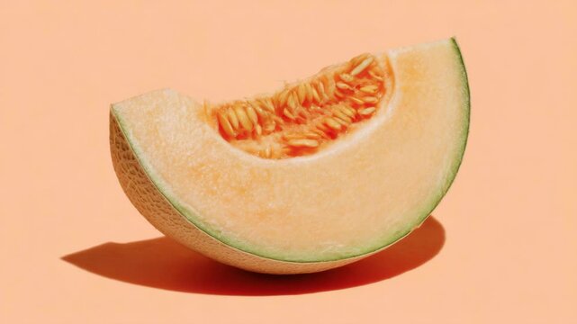 Cantaloupe slice on a peach background