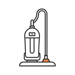Illustration of a modern upright vacuum cleaner in minimalist outline style with color accents.