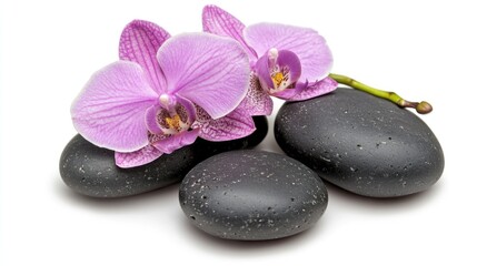 Pink orchids and zen stones