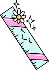 Fototapeta premium Retro Groovy Cute Cartoon Ruler with Flower Illustration