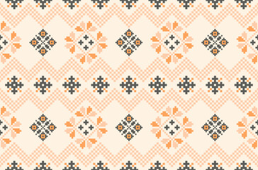 Cross stitch pattern concept showcasing traditional ethnic geometric pattern, Design for textile, background,carpet,wallpaper,clothing,wrapping,Batik,fabric,Vector illustration	

