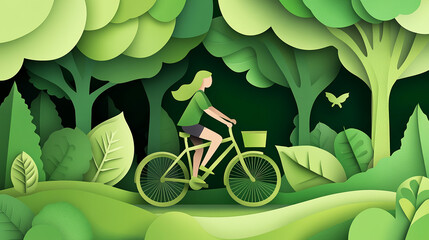 Scene of a person riding a bicycle through forest
