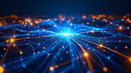 Obraz premium Cybernetic tendrils extending from a central node, glowing fibers intertwining to form an intricate web of advanced AI systems
