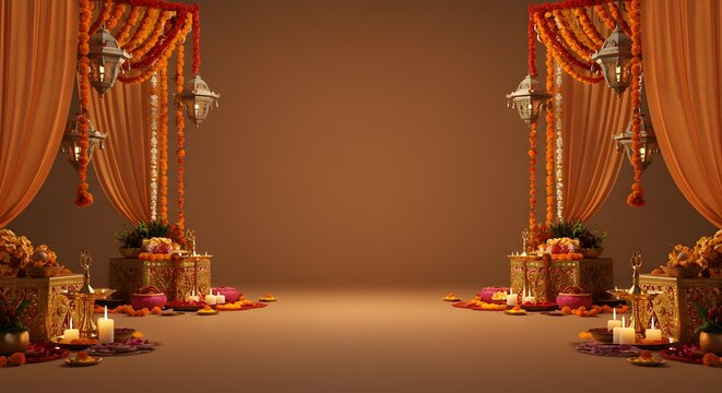 Vibrant Indian Wedding Stage Decor  Orange and Gold Theme, Festive Mandap Design