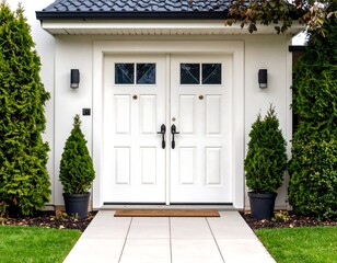 White double doors with house entrance.