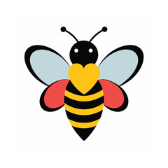 Adorable illustration of a cartoon bee with a yellow heart on a clean white background