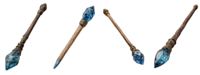 Colorful Magic Wands with Gemstone Tips on a Transparent Background