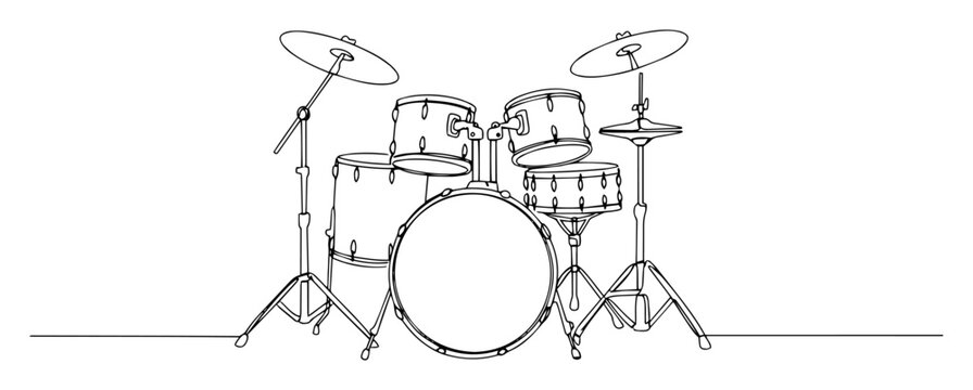drum set one line vector drawing