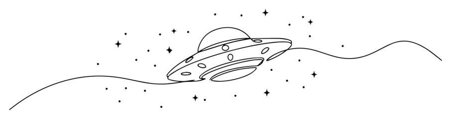 ufo in space one line illustration